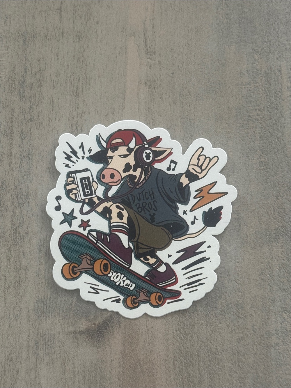 Dutch Bros Skateboarding Cow Sticker